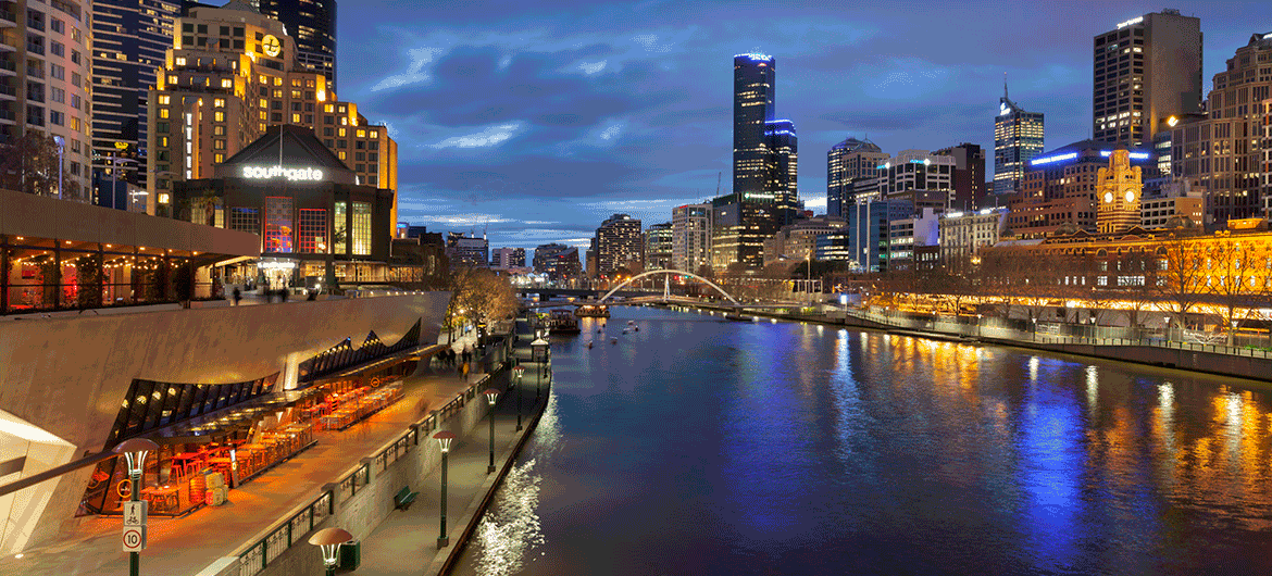 Melbourne South Bank at night